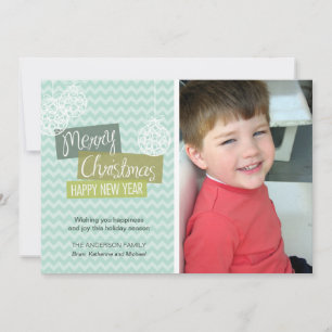 Festiva Tarjeta de Navidades ornamentales Aqua Chevron