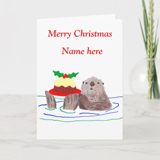 Festiva Tarjeta de Navidades Otter, personalizable (Anverso)