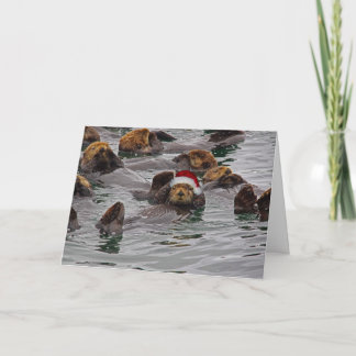Festiva Tarjeta de Navidades Otter Santa