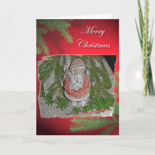 Festiva Tarjeta de Navidades Papier Mache Red Coated Santa