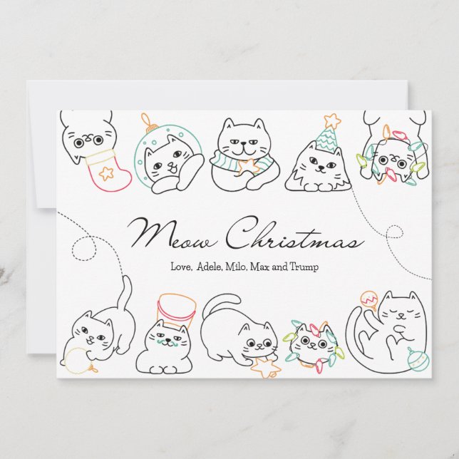 Festiva Tarjeta de Navidades para el amante del gato con t (Anverso)