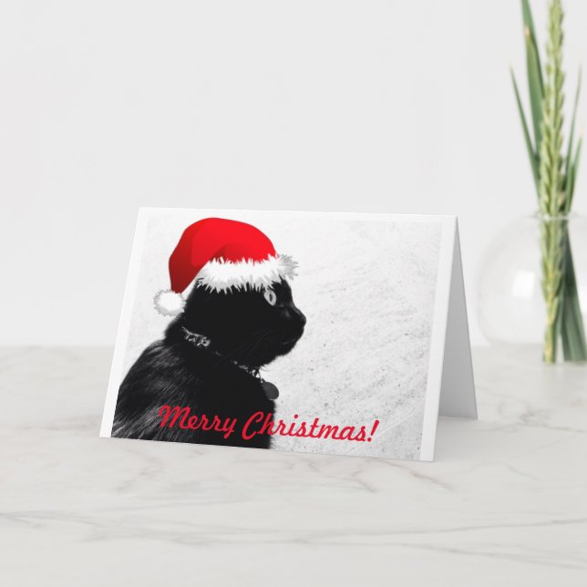 Festiva Tarjeta de Navidades para gato negro (Anverso)