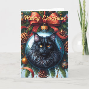 Festiva Tarjeta de Navidades para gato negro Maine Coon