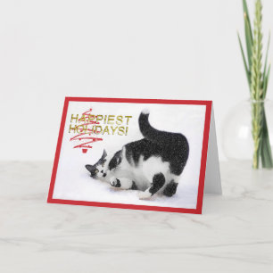 Festiva Tarjeta de Navidades para gato negro y blanco