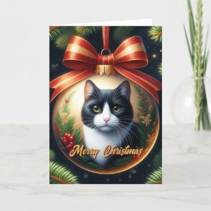 Festiva Tarjeta de Navidades para gatos de Tuxedo
