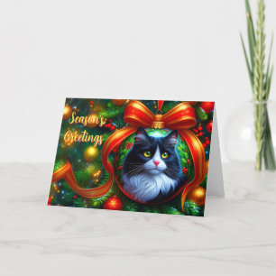 Festiva Tarjeta de Navidades para gatos de Tuxedo