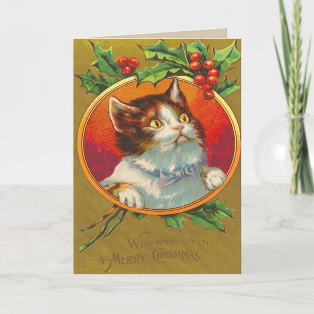 Festiva Tarjeta de Navidades para gatos de Victoria (Anverso)