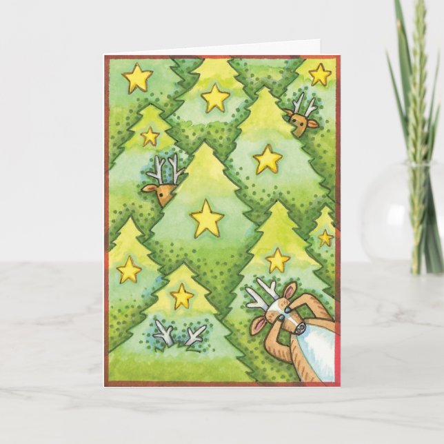 Festiva Tarjeta de Navidades para ocultar y buscar renos (Anverso)
