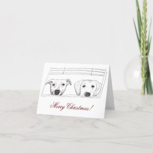 Festiva Tarjeta de Navidades para perros en la ventana