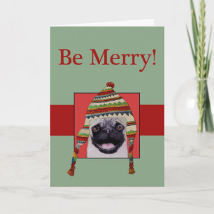 Festiva Tarjeta de Navidades para perros pug de invierno