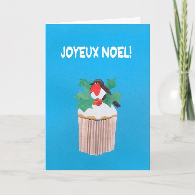 Festiva Tarjeta de navidades, pastel francés con Robin (Anverso)