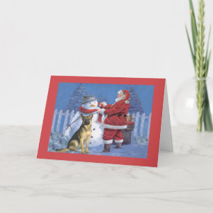 Festiva Tarjeta de Navidades Pastores Alemanes Santa Snowm
