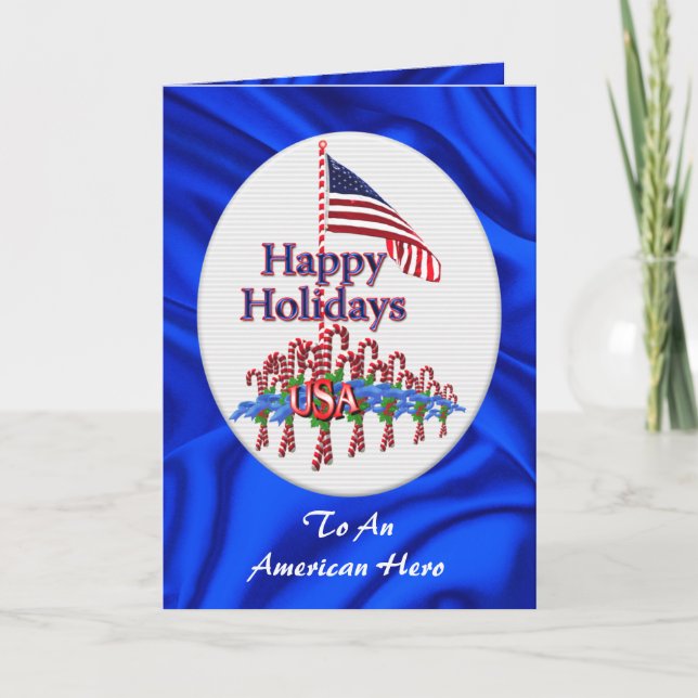 Festiva Tarjeta de Navidades Patriotic Candy Canes (Anverso)