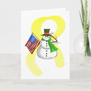 Festiva Tarjeta de Navidades Patriótico Snowman y Cinta am