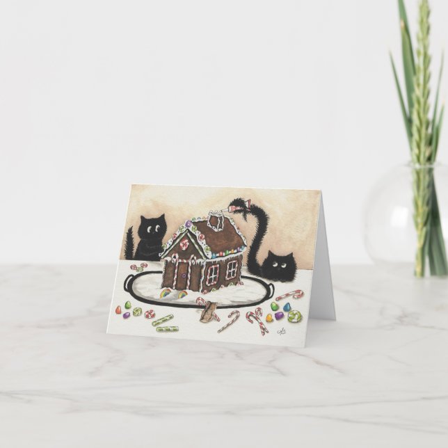 Festiva Tarjeta de Navidades Peek & Boo Black Cat de Bihrl (Anverso)