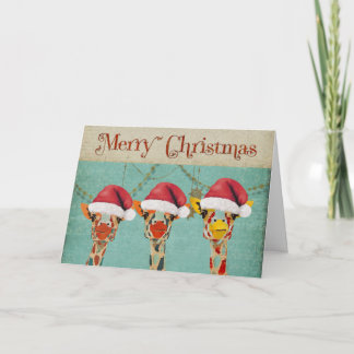 Festiva Tarjeta de Navidades Peeking Giraffes