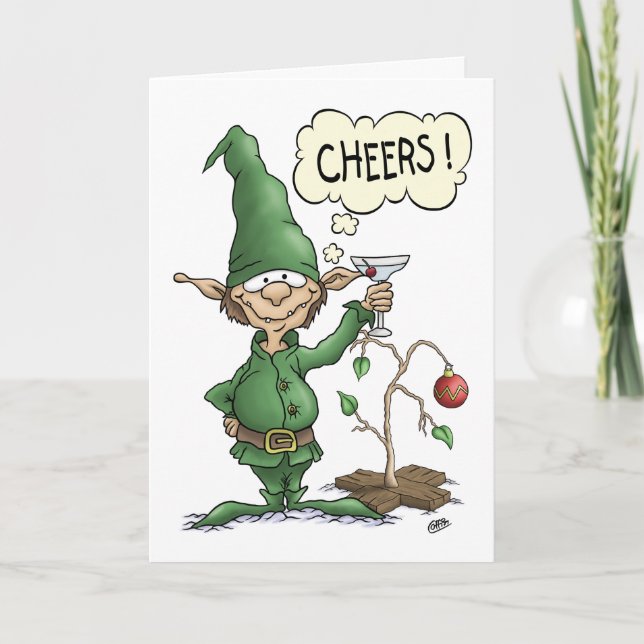 Festiva Tarjeta de Navidades personalizados: Cheers Elf (Anverso)