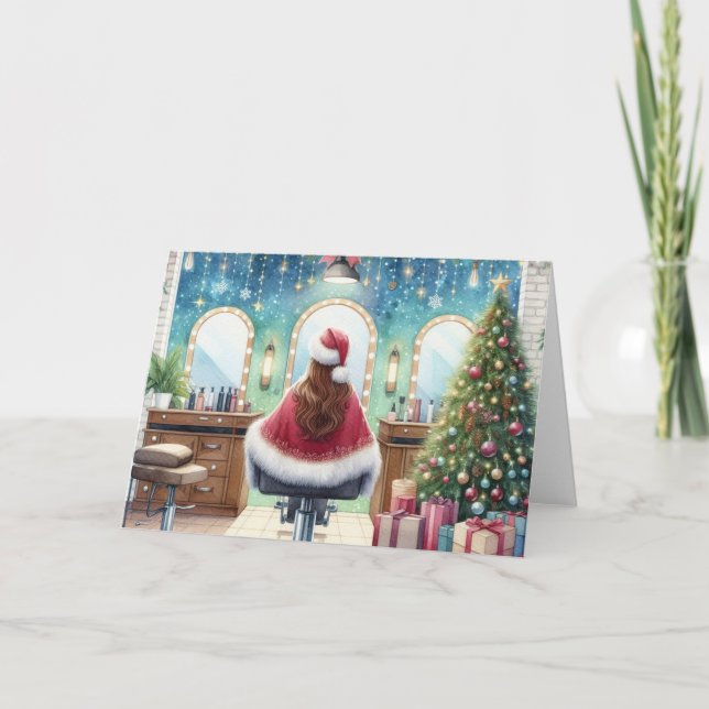 Festiva Tarjeta de Navidades personalizados para peluquero (Anverso)