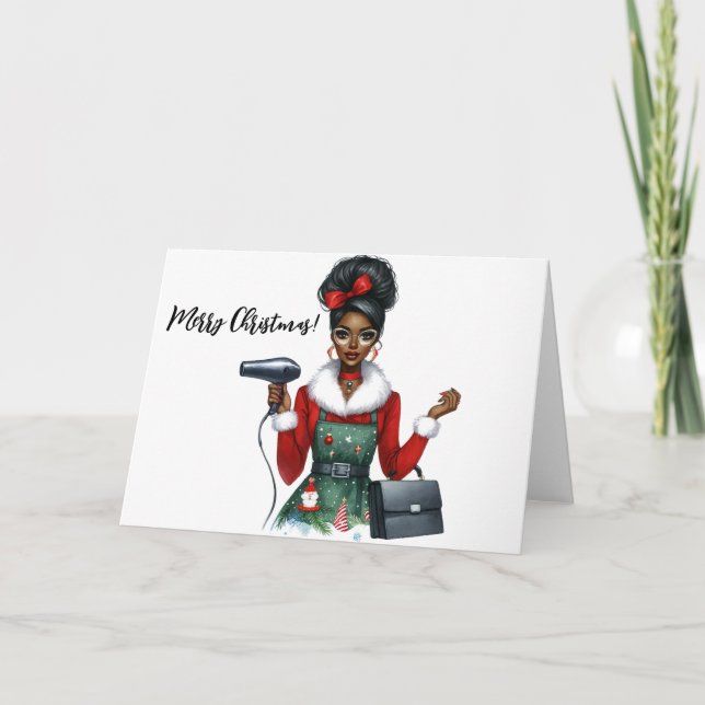 Festiva Tarjeta de Navidades personalizados para peluquero (Anverso)
