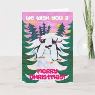 Festiva Tarjeta de navidades - Pingüinos de patinaje