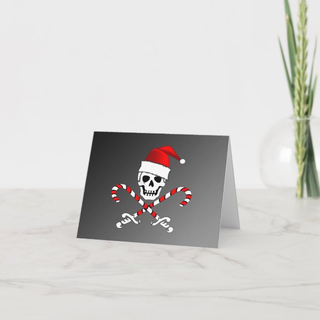 Festiva Tarjeta de Navidades Pirate Jolly Roger Santa (Anverso)