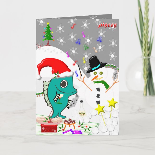 Festiva Tarjeta de Navidades Pisces. (Anverso)