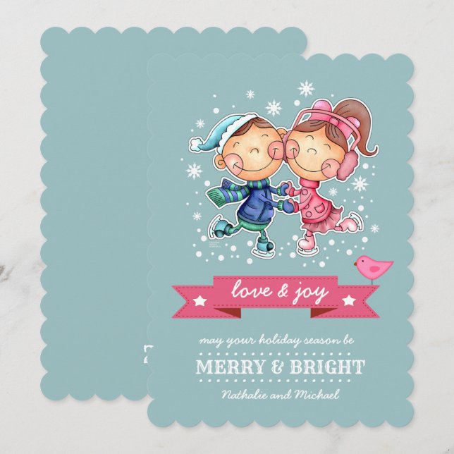 Festiva Tarjeta de Navidades planos Personalizado para niñ (Anverso / Reverso)