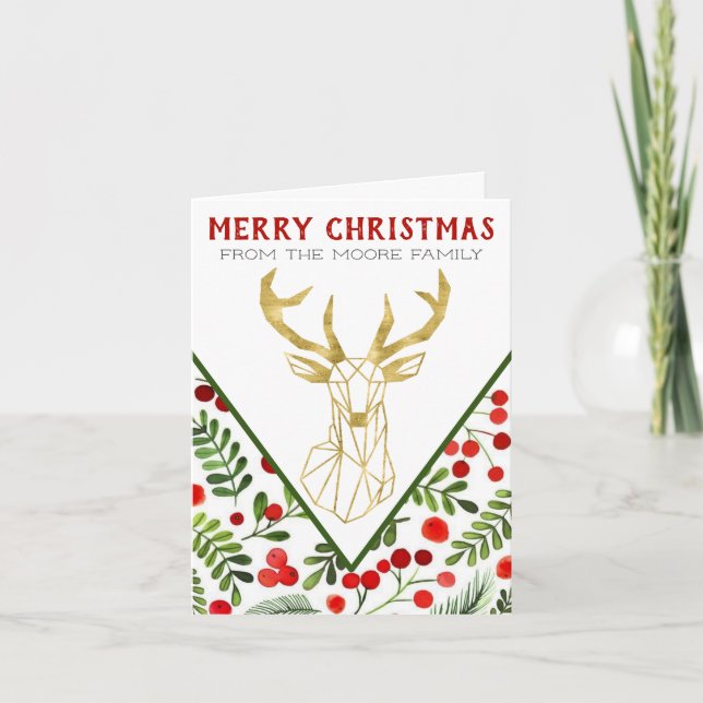 Festiva Tarjeta de Navidades plegados de renos geométricos (Anverso)