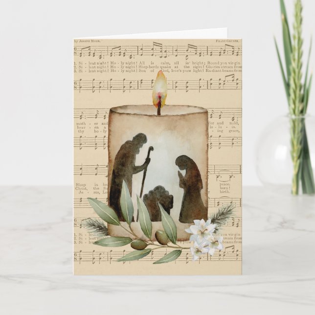 Festiva Tarjeta de Navidades plegados de velas de nativida (Anverso)