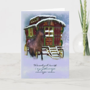 Festiva Tarjeta De Navidades Polacos - Caballo Y Vieja Car
