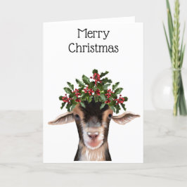 Festiva Tarjeta de navidades - Posey the Goat with Holly