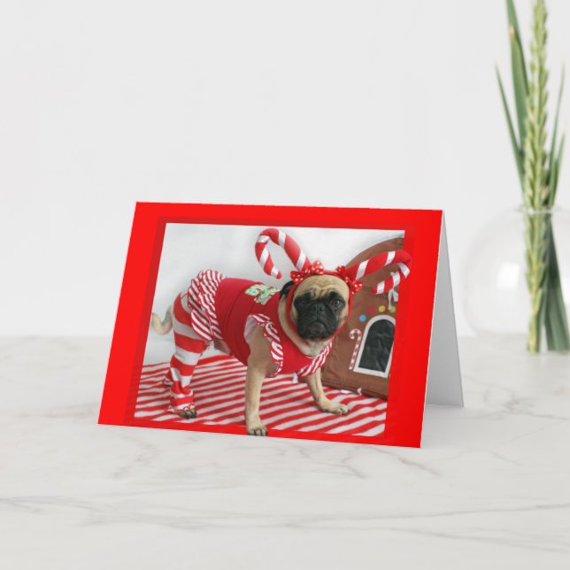 Festiva Tarjeta de Navidades Pug (Anverso)