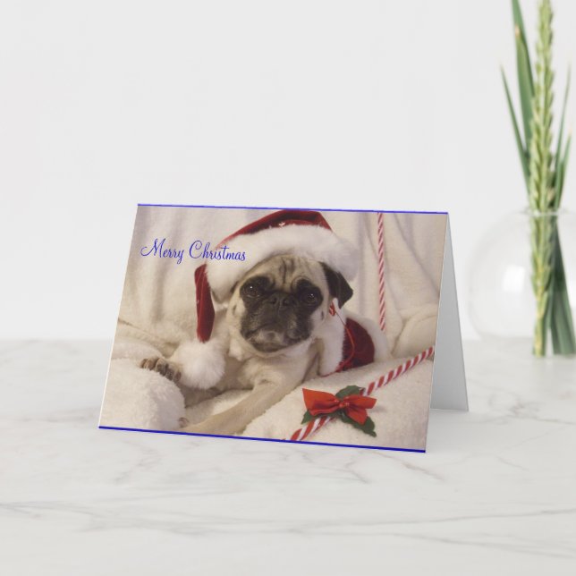 Festiva Tarjeta de Navidades Pug (Anverso)