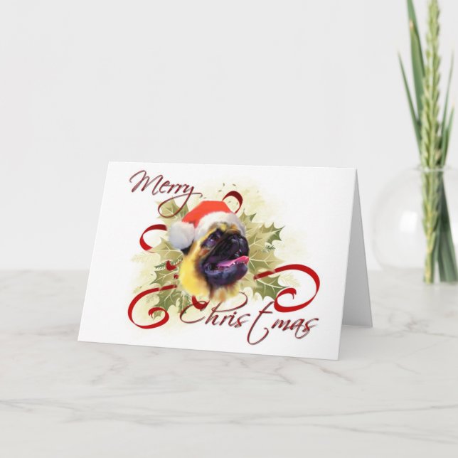 Festiva Tarjeta de Navidades Pug (Anverso)