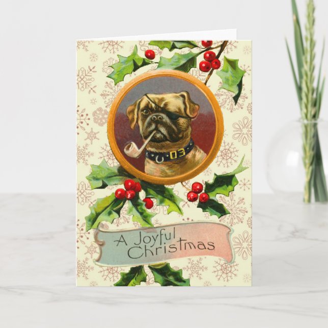 Festiva Tarjeta de Navidades Pug (Anverso)