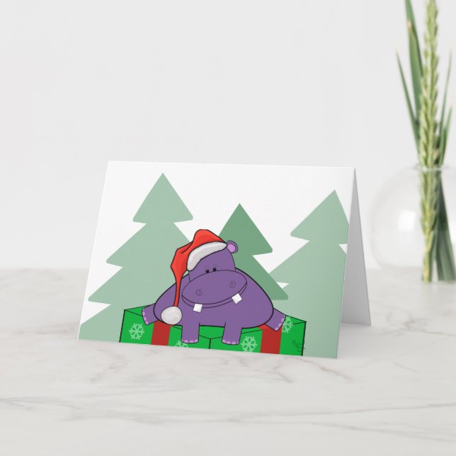 Festiva Tarjeta de Navidades Purple Hippo (Anverso)