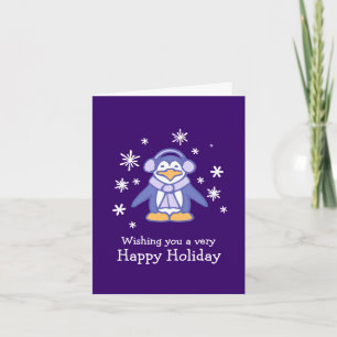 Festiva Tarjeta de Navidades púrpura pingüino