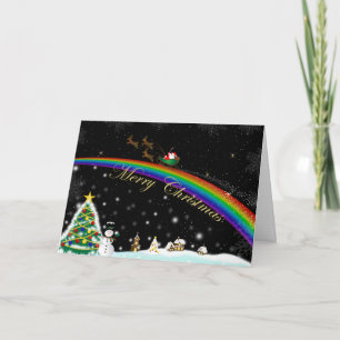 Festiva Tarjeta de Navidades Rainbow Santa