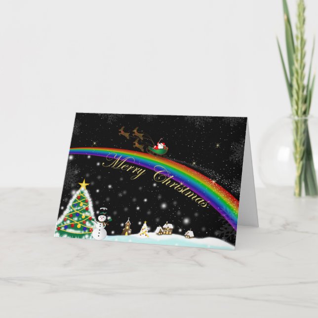Festiva Tarjeta de Navidades Rainbow Santa (Anverso)