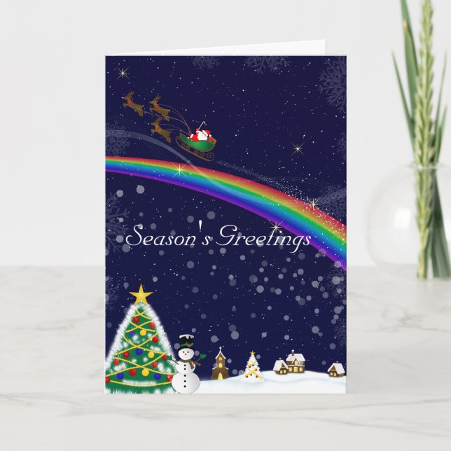 Festiva Tarjeta de Navidades Rainbow Santa (Anverso)