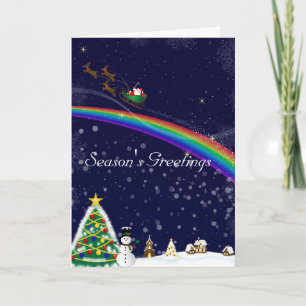 Festiva Tarjeta de Navidades Rainbow Santa