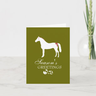 Festiva Tarjeta de Navidades Red and Green Horse Damask