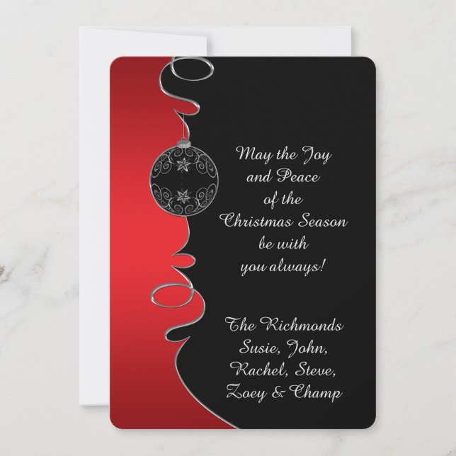 Festiva Tarjeta de Navidades Red Gradient Silver Ornate Sw (Anverso)
