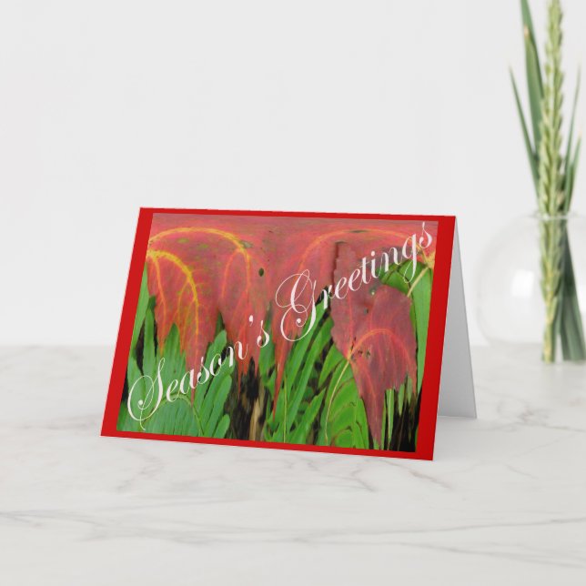 Festiva Tarjeta de Navidades Red Leaf & Fern (Anverso)