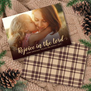 Festiva Tarjeta de Navidades religiosos Rustic Brown Plaid