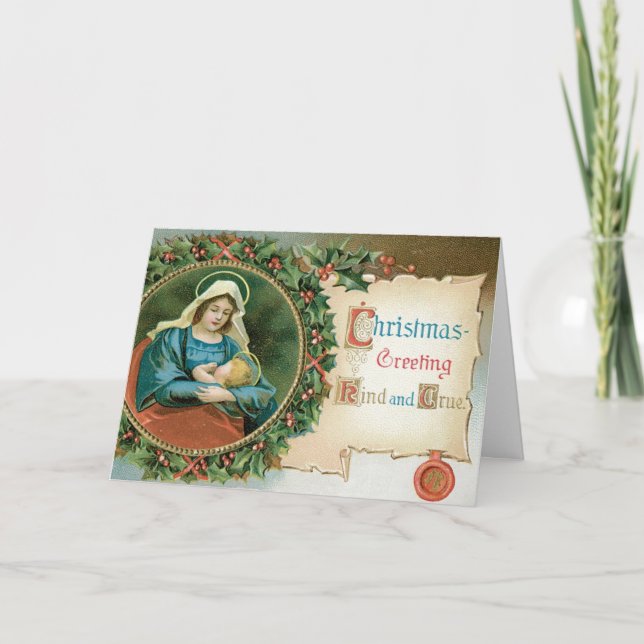 Festiva Tarjeta de Navidades religiosos vintage (Anverso)