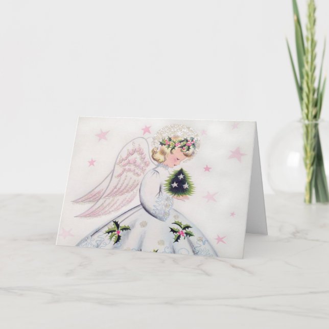 Festiva Tarjeta de Navidades Retro Angel (Anverso)