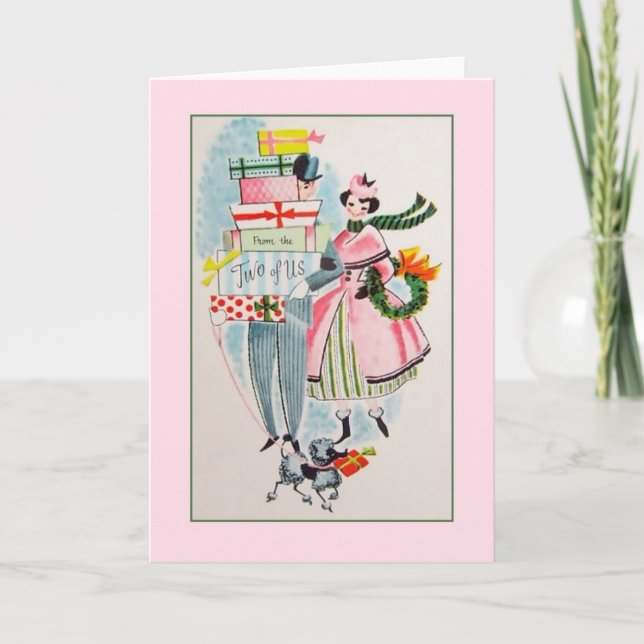Festiva Tarjeta De Navidades Retro De Los Dos De Nosotros (Anverso)