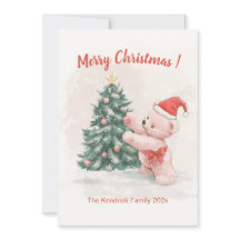 Tarjeta de Navidades Retro de Oso Rosa Teddy