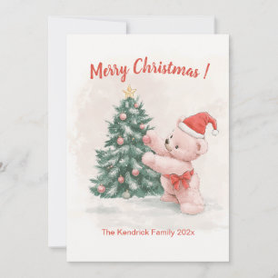 Festiva Tarjeta de Navidades Retro de Oso Rosa Teddy